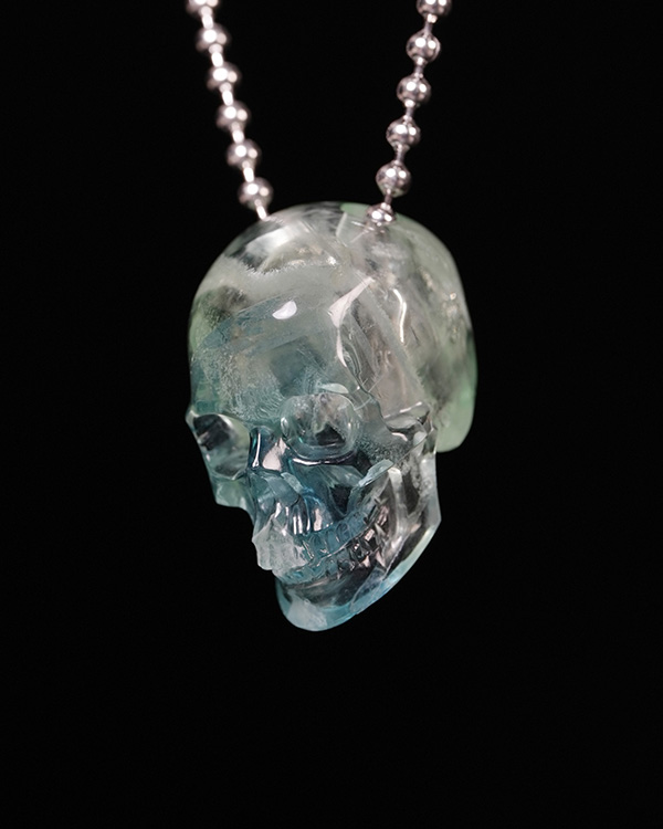 Hollow Essence - Necklace of 1.4" Fluorite Hand Carved Crystal Skull Pendant, Skull Jewelry