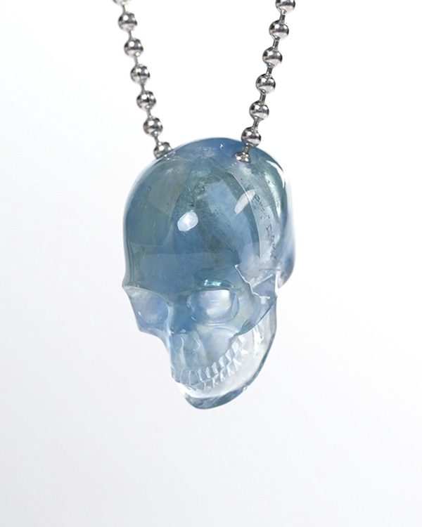 Hollow Essence - Necklace of 1.4" Fluorite Hand Carved Crystal Skull Pendant, Skull Jewelry