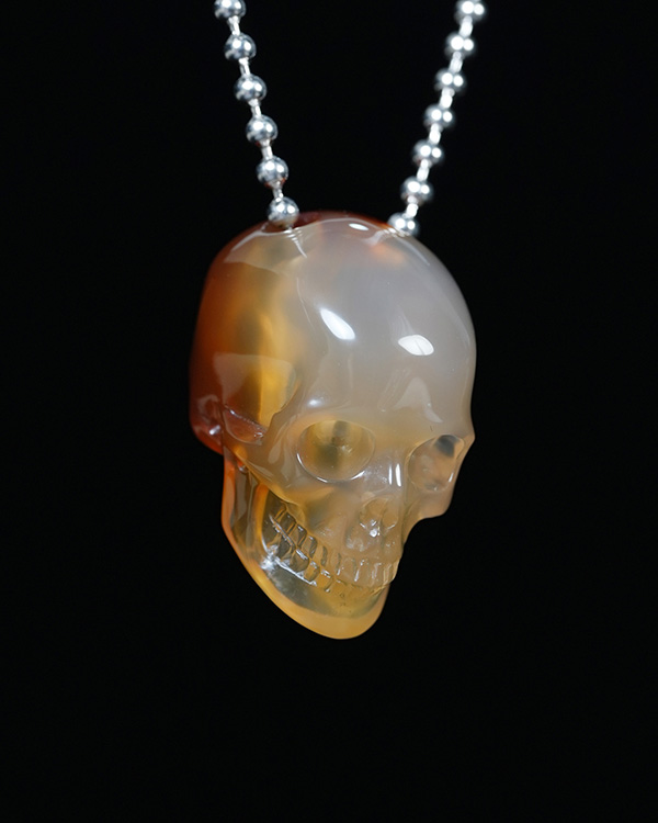 Hollow Essence - Necklace of 1.4" Agate Hand Carved Crystal Skull Pendant, Skull Jewelry
