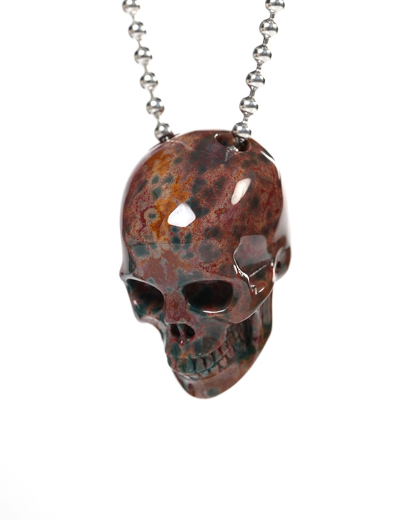 Hollow Essence - Necklace of 1.4" Bloodstone Hand Carved Crystal Skull Pendant, Skull Jewelry