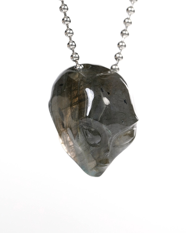 Hollow Essence - 1.3" Labradorite Hand Carved Crystal Alien Pendant, Crystal Healing Skull Jewelry, for Women & Men