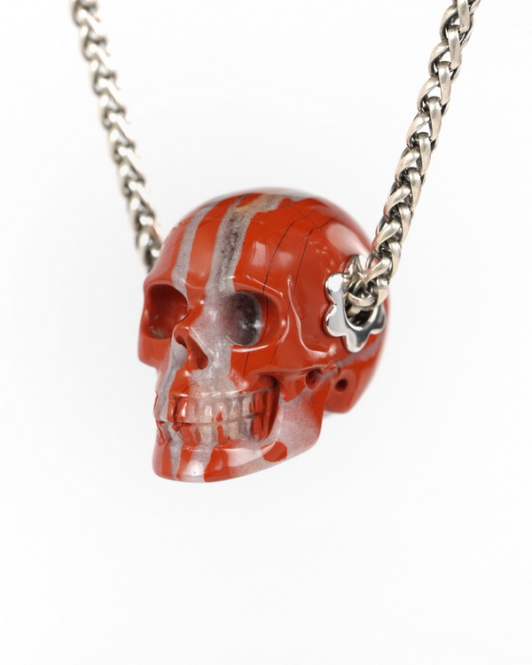 Skullis Signature 1.1" Red Jasper Hand Carved Crystal Skull Pendant, Crystal Healing Skull Jewelry, for Women & Men