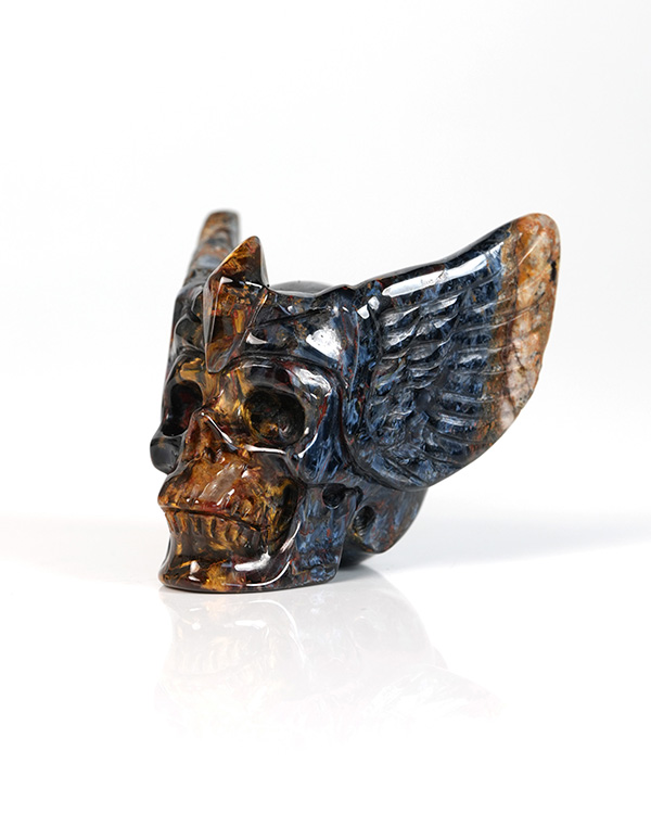 2.1" Pietersite Hand Carved Guardian Crystal Skull Sculpture, Crystal Healing
