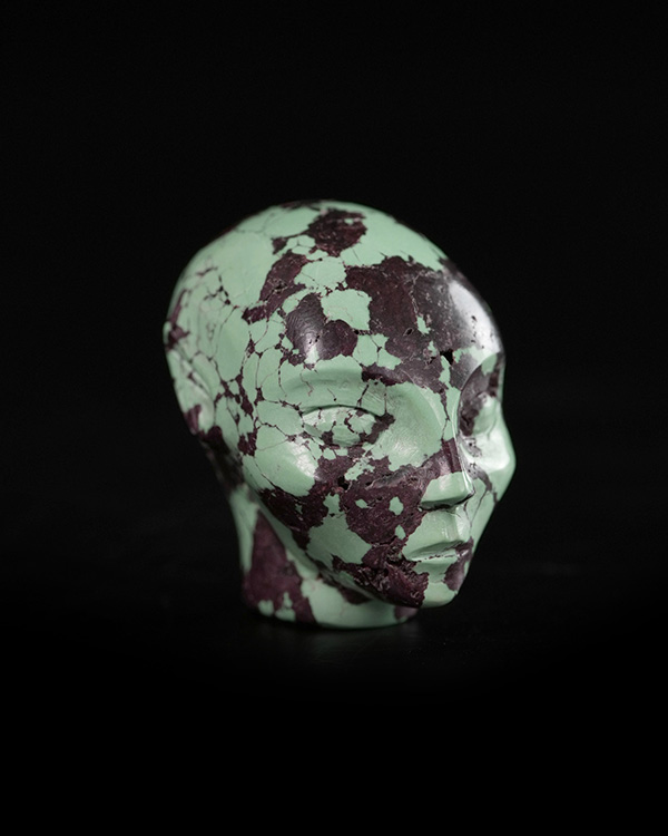 Gemstone 1.0" Turquoise Hand Carved Fairy Elf Alien Crystal Skull Companion Sculpture, Crystal Healing