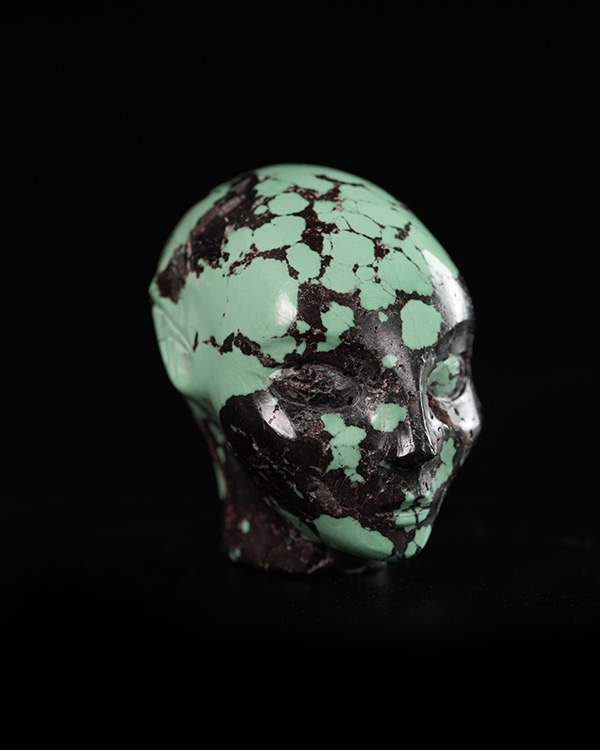 Gemstone 1.0" Turquoise Hand Carved Fairy Elf Alien Crystal Skull Companion Sculpture, Crystal Healing