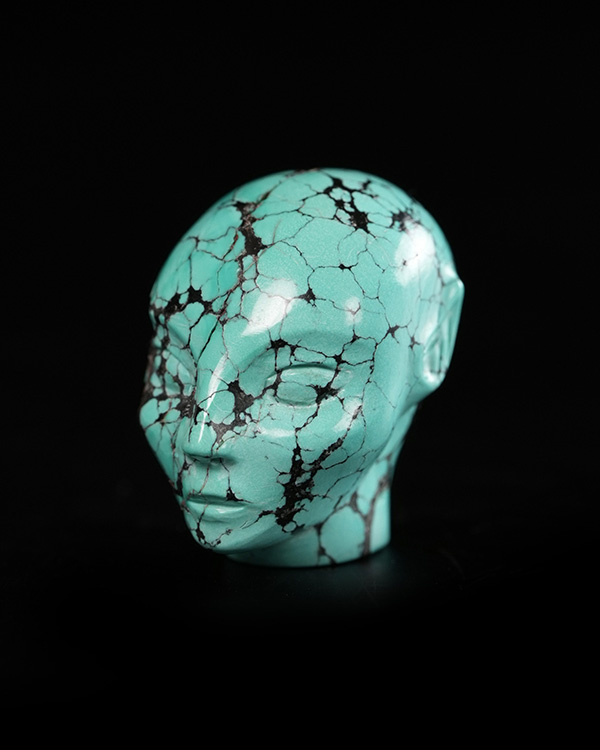 Gemstone 1.0" Turquoise Hand Carved Fairy Elf Alien Crystal Skull Companion Sculpture, Crystal Healing