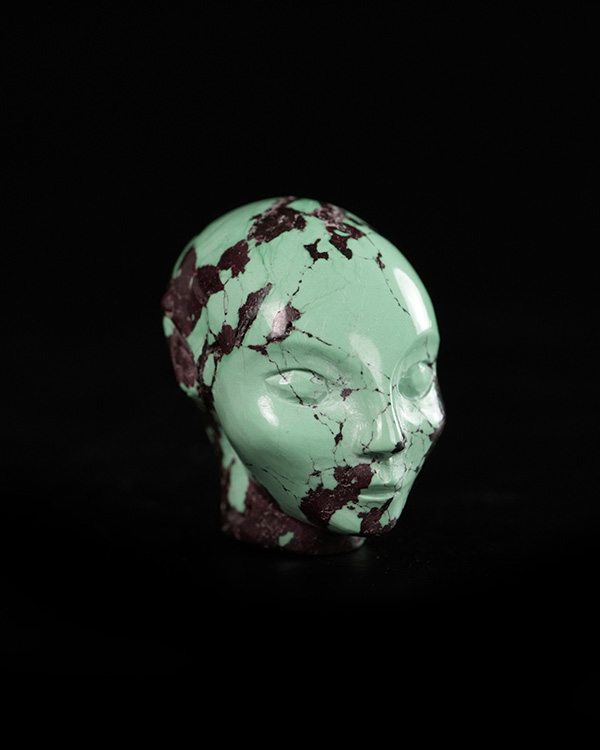Gemstone 0.8" Turquoise Hand Carved Fairy Elf Alien Crystal Skull Companion Sculpture, Crystal Healing