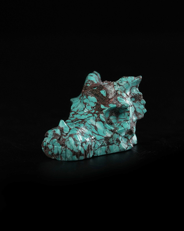 Gemstone 1.5" Turquoise Hand Carved Crystal Dragon Skull Sculpture, Crystal Healing