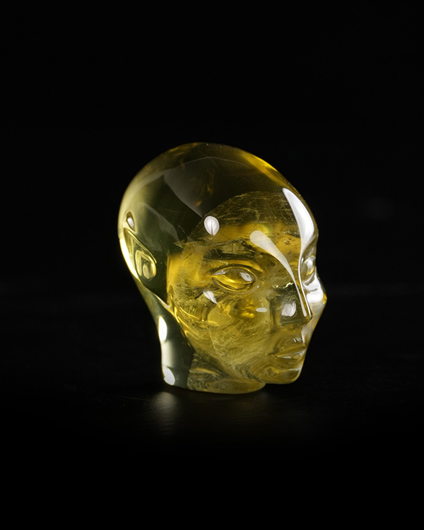 Gemstone 1.2" Citrine Hand Carved Fairy Elf Alien Crystal Skull Companion Sculpture, Crystal Healing