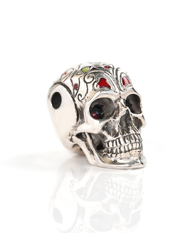 Skullis Signature Cloisonné with 925 Sterling Silver Hand Carved Skull Pendant, Skull Jewelry, for Women & Men