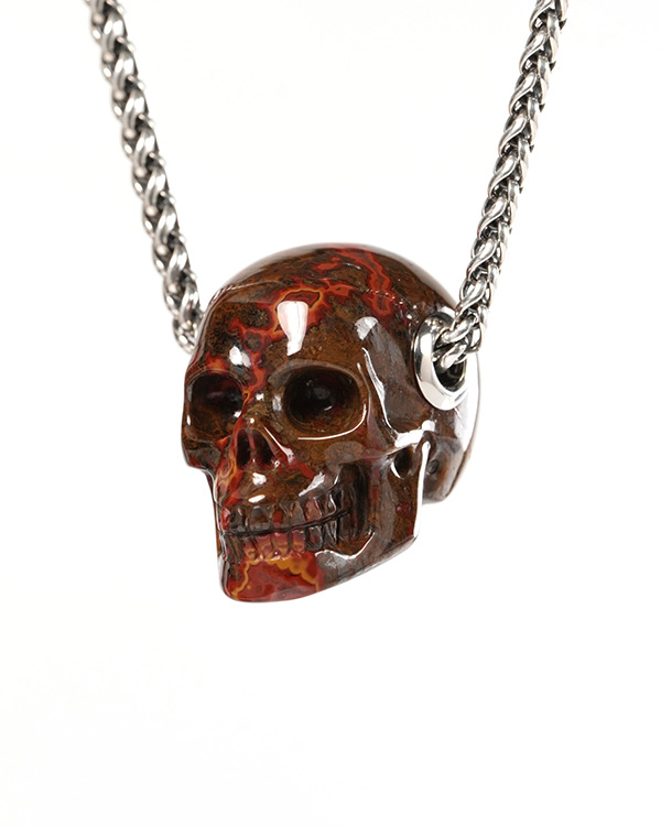 Skullis Signature 1.2" Red Desert Agate Hand Carved Crystal Skull Pendant, Crystal Healing Skull Jewelry, for Women & Men