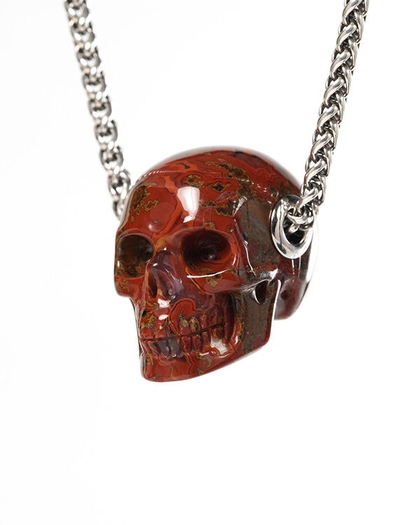 Skullis Signature 1.2" Red Desert Agate Hand Carved Crystal Skull Pendant, Crystal Healing Skull Jewelry, for Women & Men