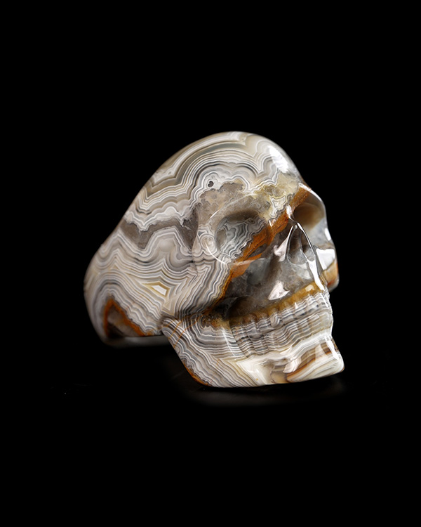 The Poetic Dreamer - US size 9 Red Crazy Lace Agate Hand Carved Skull Ring, Crystal Healing Skull Jewelry, for Women & Men