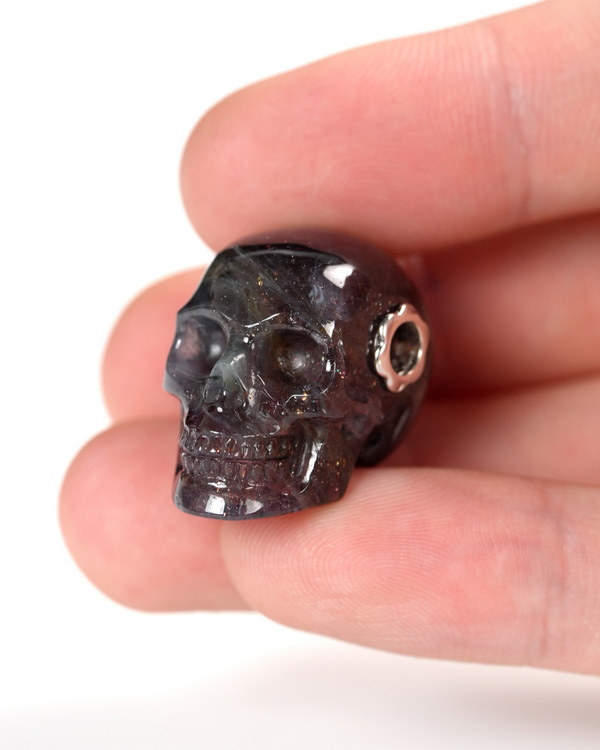 Skulis Signature 0.9" Iolite Hand Carved Crystal Skull Pendant, Crystal Healing Skull Jewelry, for Women & Men