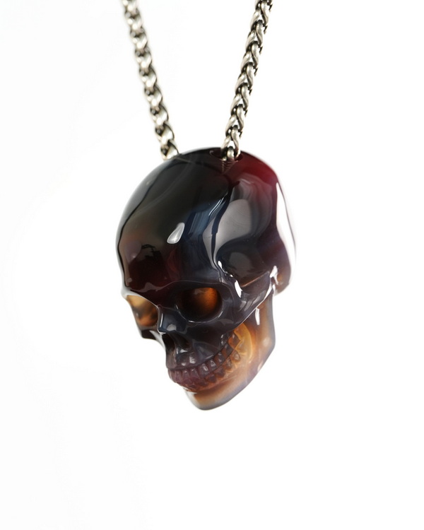 Hollow Essence - 1.4" Agate Hand Carved Crystal Skull Pendant, Crystal Healing Skull Jewelry, for Women & Men