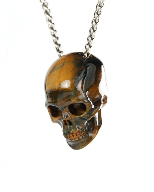 Hollow Essence - 1.4" Blue & Gold Tiger's Eye Hand Carved Crystal Skull Pendant, Crystal Healing Skull Jewelry, for Women & Men