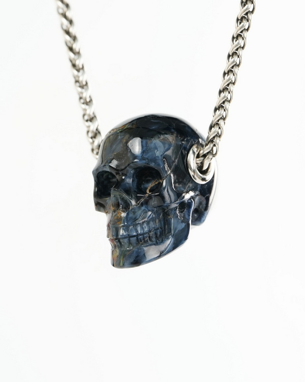 Skullis Signture 1.1" Pietersite Hand Carved Crystal Skull Pendant, Crystal Healing Skull Jewelry, for Women & Men