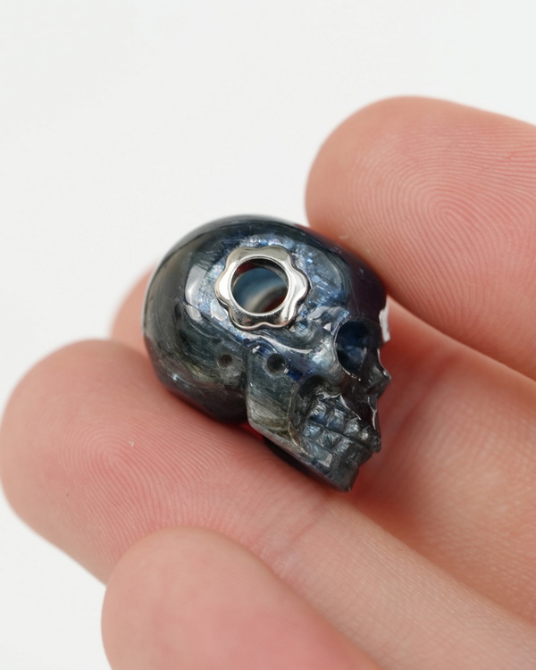 Skullis Signature 0.7" Kyanite Hand Carved Crystal Skull Pendant, Crystal Healing Skull Jewelry, for Women & Men