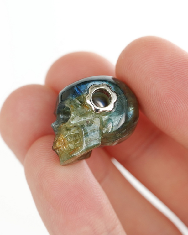 Skullis Signature 0.7" Kyanite Hand Carved Crystal Skull Pendant, Crystal Healing Skull Jewelry, for Women & Men