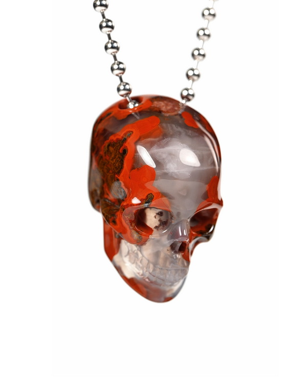 Hollow Essence - 1.4" Red Desert Agate Hand Carved Crystal Hollow Skull Pendant, Crystal Healing Skull Jewelry, for Women & Men