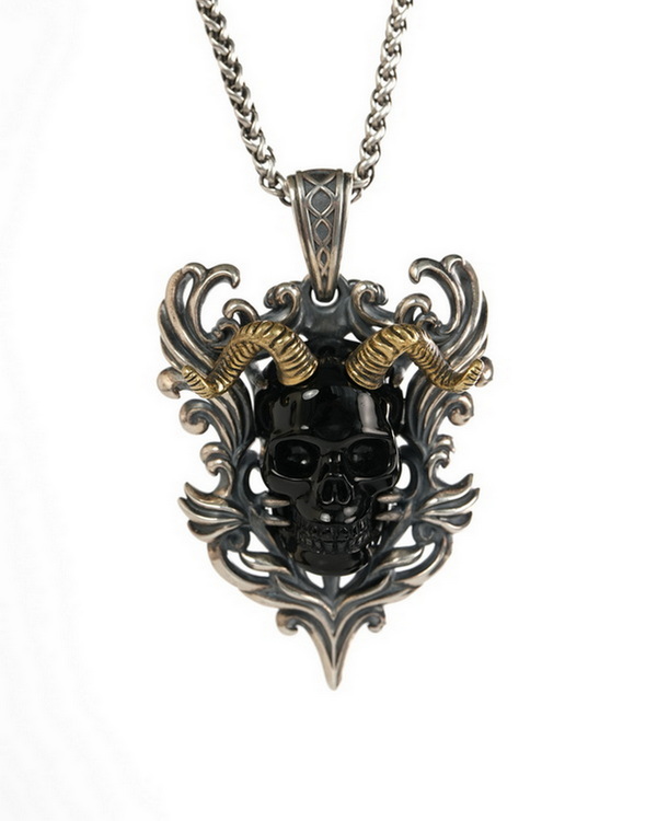 Necklace of 2.6" Black Obsidian Hand Carved Crystal Skull Pendant, Crystal Healing Skull Jewelry, for Women & Men
