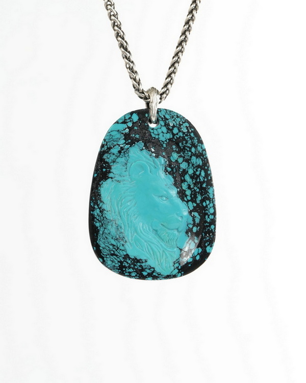 Gemstone Necklace of 2.2" Turquoise Hand Carved Crystal Skull Pendant, Crystal Healing Skull Jewelry, for Women & Men