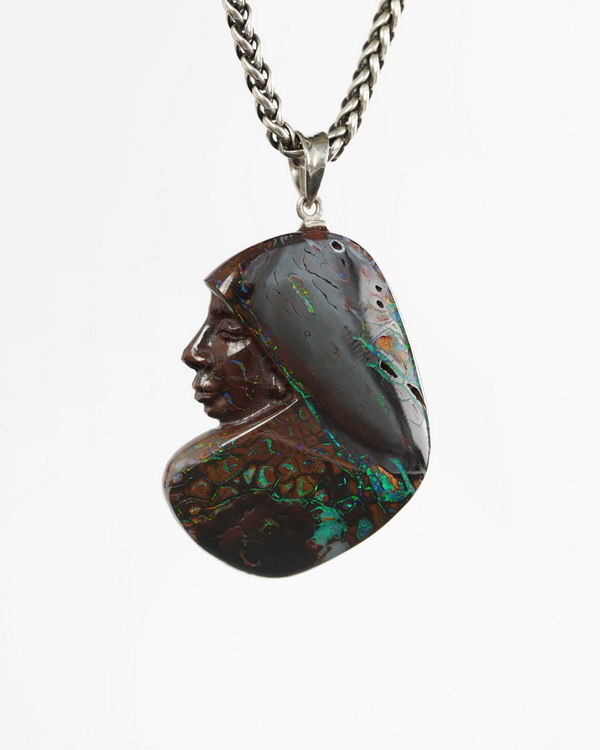 Necklace of 1.6" Ammolite Hand Carved Crystal Skull Pendant, Crystal Healing Skull Jewelry, for Women & Men