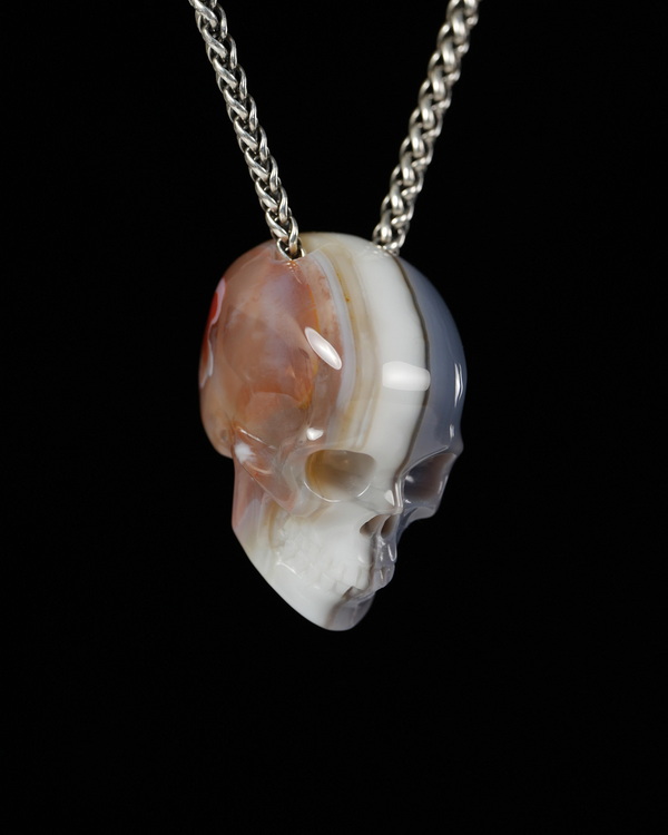 Hollow Essence - 1.4" Mozambique Agate Hand Carved Crystal Skull Pendant, Crystal Healing Skull Jewelry, for Women & Men