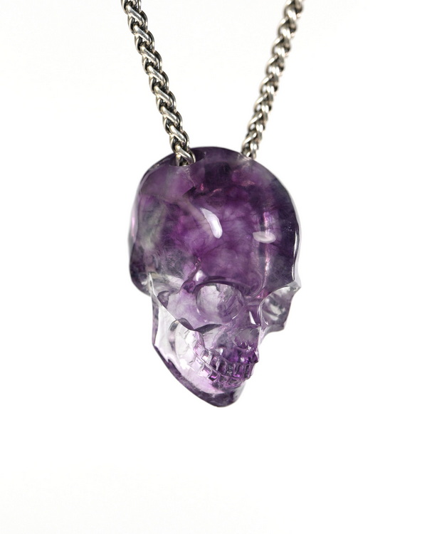 Hollow Essence - 1.4" Fluorite Hand Carved Crystal Skull Pendant, Crystal Healing Skull Jewelry, for Women & Men