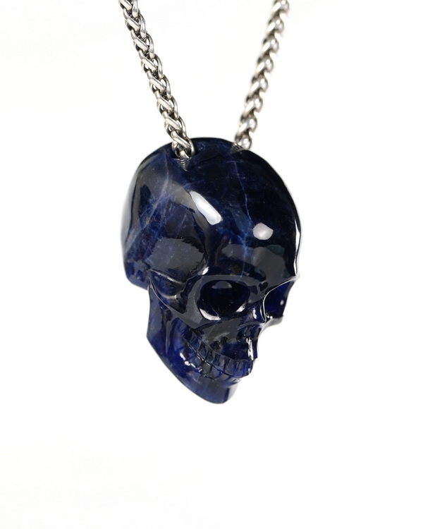 Hollow Essence - 1.4" Sodalite Hand Carved Crystal Skull Pendant, Crystal Healing Skull Jewelry, for Women & Men