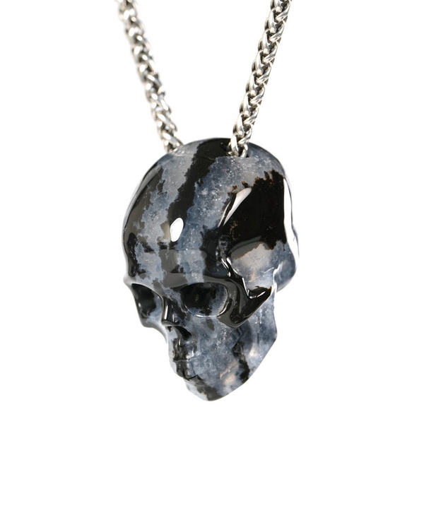 Hollow Essence - 1.4" Black Zebra Agate Hand Carved Crystal Skull Pendant, Crystal Healing Skull Jewelry, for Women & Men
