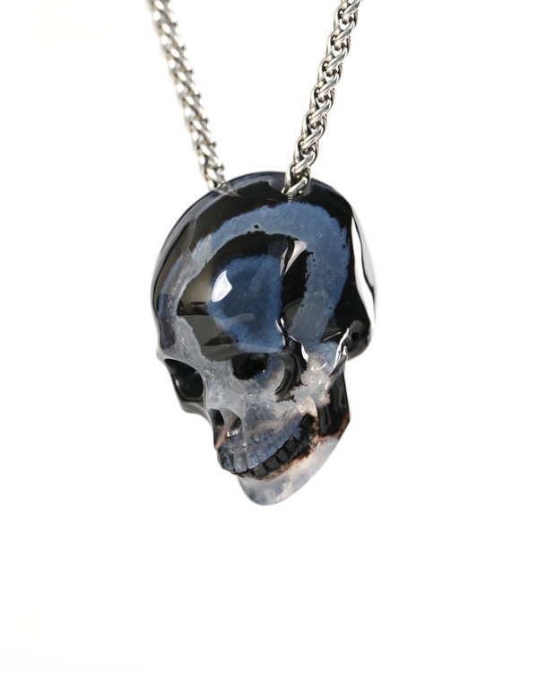Hollow Essence - 1.4" Black Zebra Agate Hand Carved Crystal Skull Pendant, Crystal Healing Skull Jewelry, for Women & Men