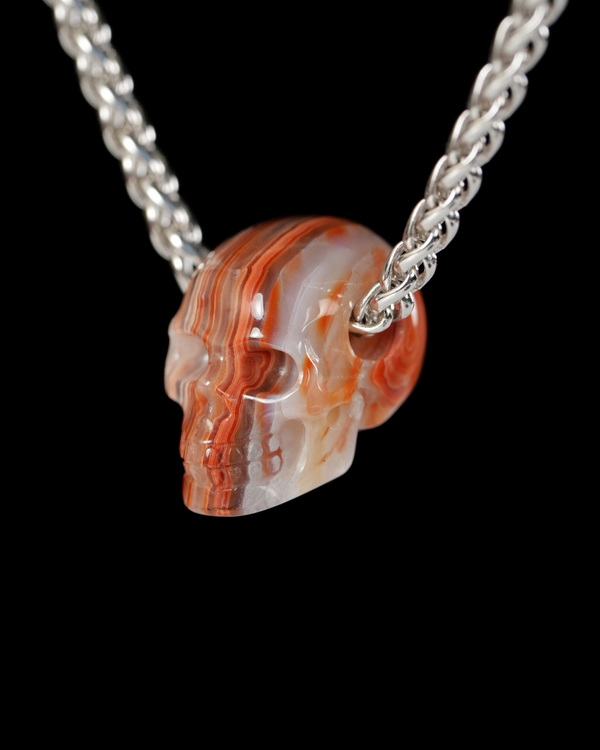 Minimalist Skull Pendant 0.6" Red Crazy Lace Agate Hand Carved Crystal Skull Pendant, Crystal Healing Skull Jewelry, for Women & Men