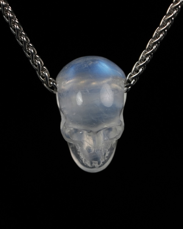 Minimalist Skull Pendant 0.6" Moonstone Hand Carved Crystal Skull Pendant, Crystal Healing Skull Jewelry, for Women & Men
