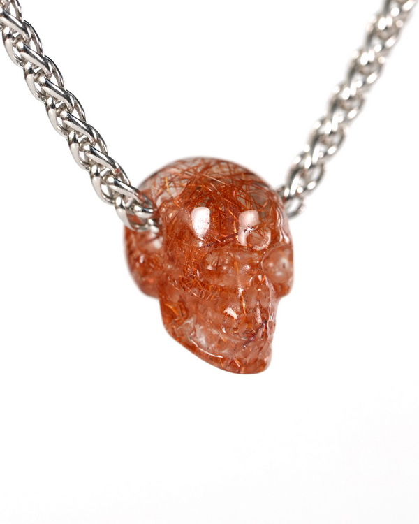 Minimalist Skull Pendant - 0.6" Rutilated Quartz Rock Crystal Hand Carved Crystal Skull Pendant, Crystal Healing Skull Jewelry, for Women & Men