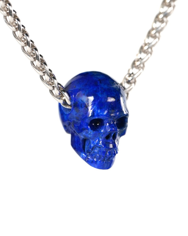 Minimalist Skull Pendant - 0.6" Lapis Lazuli Hand Carved Crystal Skull Pendant, Crystal Healing Skull Jewelry, for Women & Men