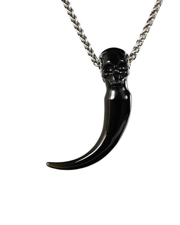 Dragon Tooth Skull Pendant - Black Obsidian Hand Carved Crystal Skull Pendant, Crystal Healing Skull Jewelry, for Women & Men