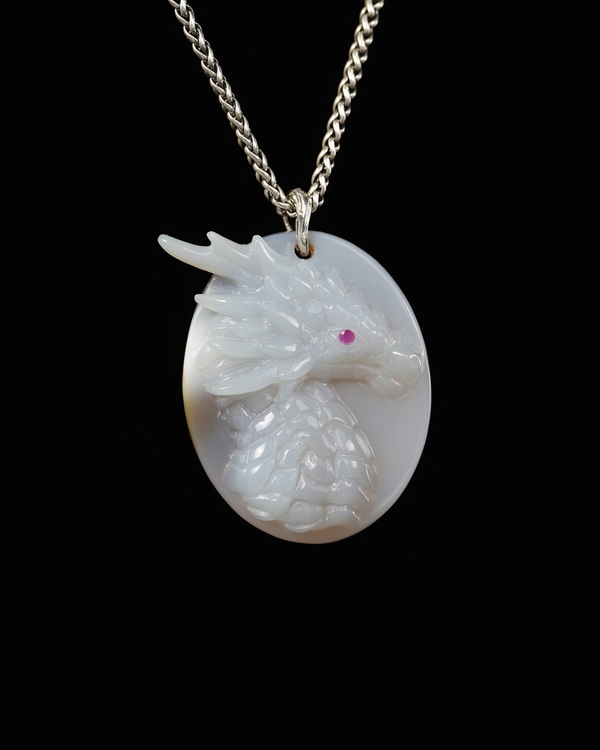 Skullis 2.2" Agate Hand Carved Crystal Dragon Pendant, Crystal Healing Skull Jewelry, for Women & Men