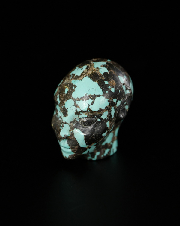 Gemstone 1.2" Turquoise Hand Carved Fairy Elf Alien Crystal Skull Companion Sculpture, Crystal Healing