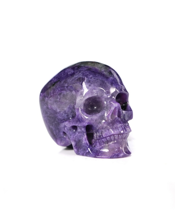 Gemstone 1.5" Russian Charoite Hand Carved Crystal Skull, Super Realistic, Crystal Healing