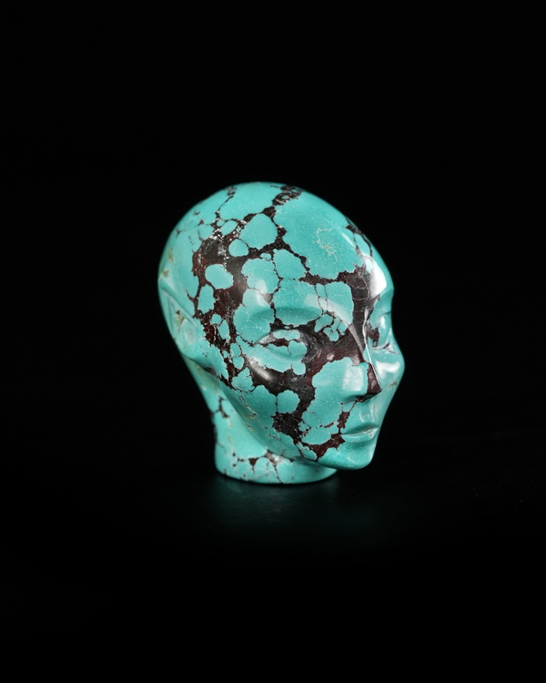 Gemstone 1.3" Turquoise Hand Carved Fairy Elf Alien Crystal Skull Companion Sculpture, Crystal Healing