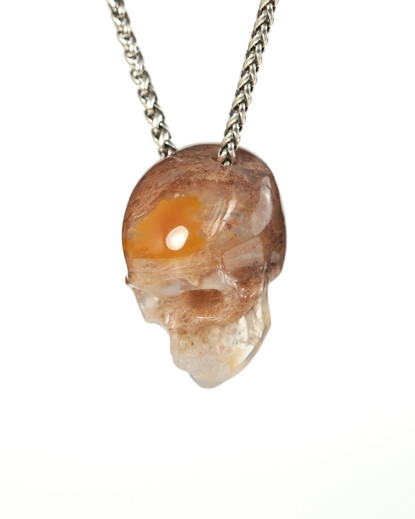 Hollow Essence - 1.4" Green Moss Agate Hand Carved Crystal Skull Pendant, Crystal Healing Skull Jewelry, for Women & Men