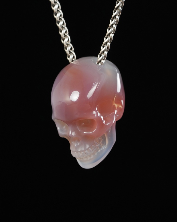 Hollow Essence - 1.4" Mozambique Agate Hand Carved Crystal Skull Pendant, Crystal Healing Skull Jewelry, for Women & Men