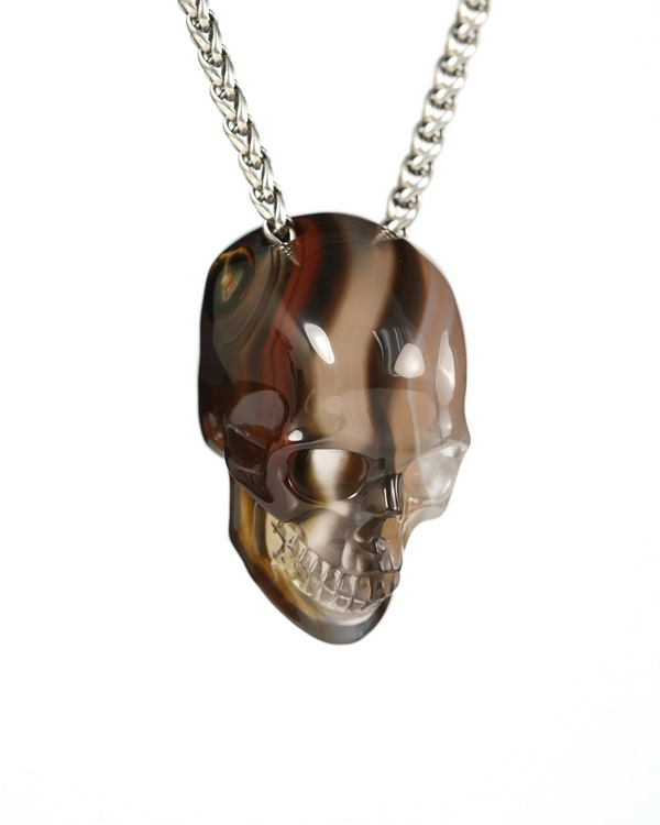 Hollow Essence - 1.4" Agate Hand Carved Crystal Skull Pendant, Crystal Healing Skull Jewelry, for Women & Men