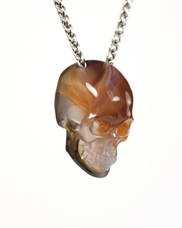 Hollow Essence - 1.4" Agate Hand Carved Crystal Skull Pendant, Crystal Healing Skull Jewelry, for Women & Men