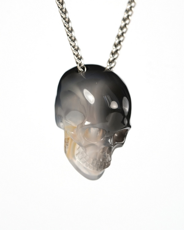 Hollow Essence - 1.4" Agate Hand Carved Crystal Skull Pendant, Crystal Healing Skull Jewelry, for Women & Men