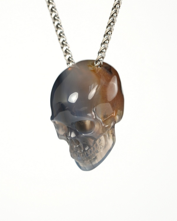 Hollow Essence - 1.4" Agate Hand Carved Crystal Skull Pendant, Crystal Healing Skull Jewelry, for Women & Men