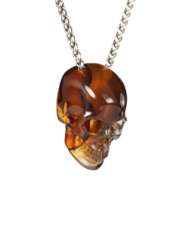Hollow Essence - 1.4" Agate Hand Carved Crystal Skull Pendant, Crystal Healing Skull Jewelry, for Women & Men