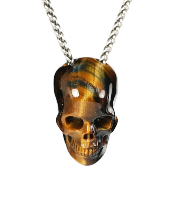 Hollow Essence - 1.4" Blue & Gold Tiger's Eye Hand Carved Crystal Skull Pendant, Crystal Healing Skull Jewelry, for Women & Men