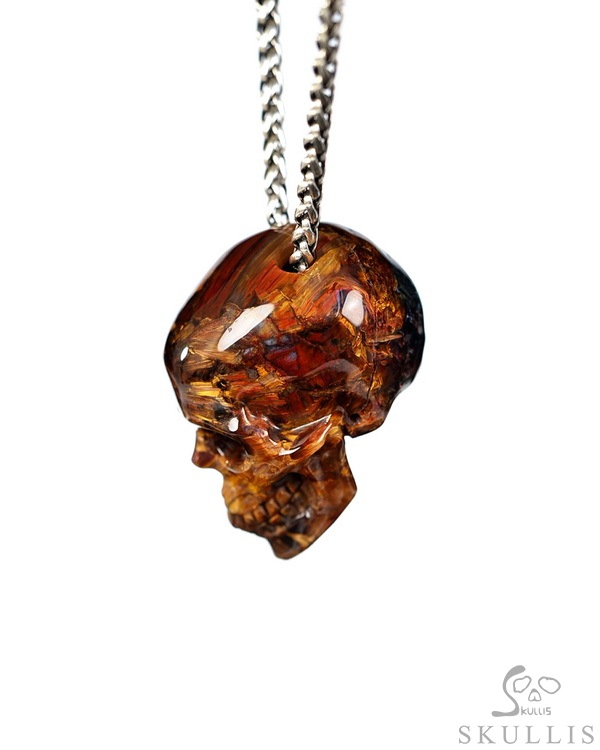 Hollow Essence - 1.4" Pietersite Hand Carved Crystal Skull Pendant, Crystal Healing Skull Jewelry, for Women & Men